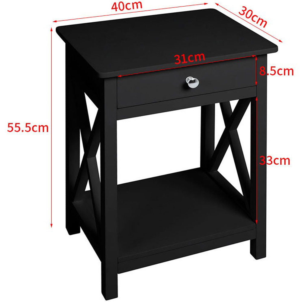 Living and Home Single Drawer Black Wooden Bedside Table Image 9