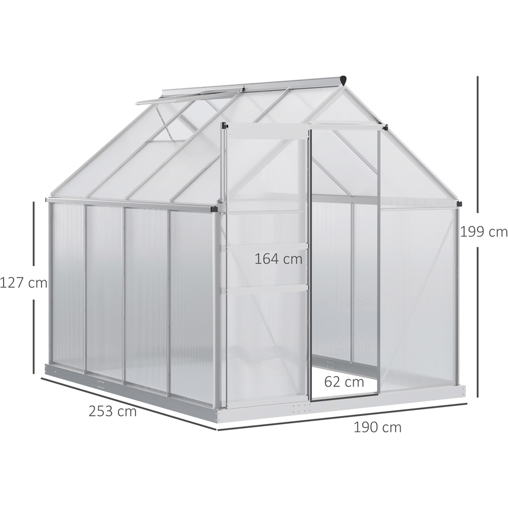 Outsunny 6.2 x 8.3ft Polycarbonate Silver Walk-in Garden Greenhouse with Sliding Door Image 9