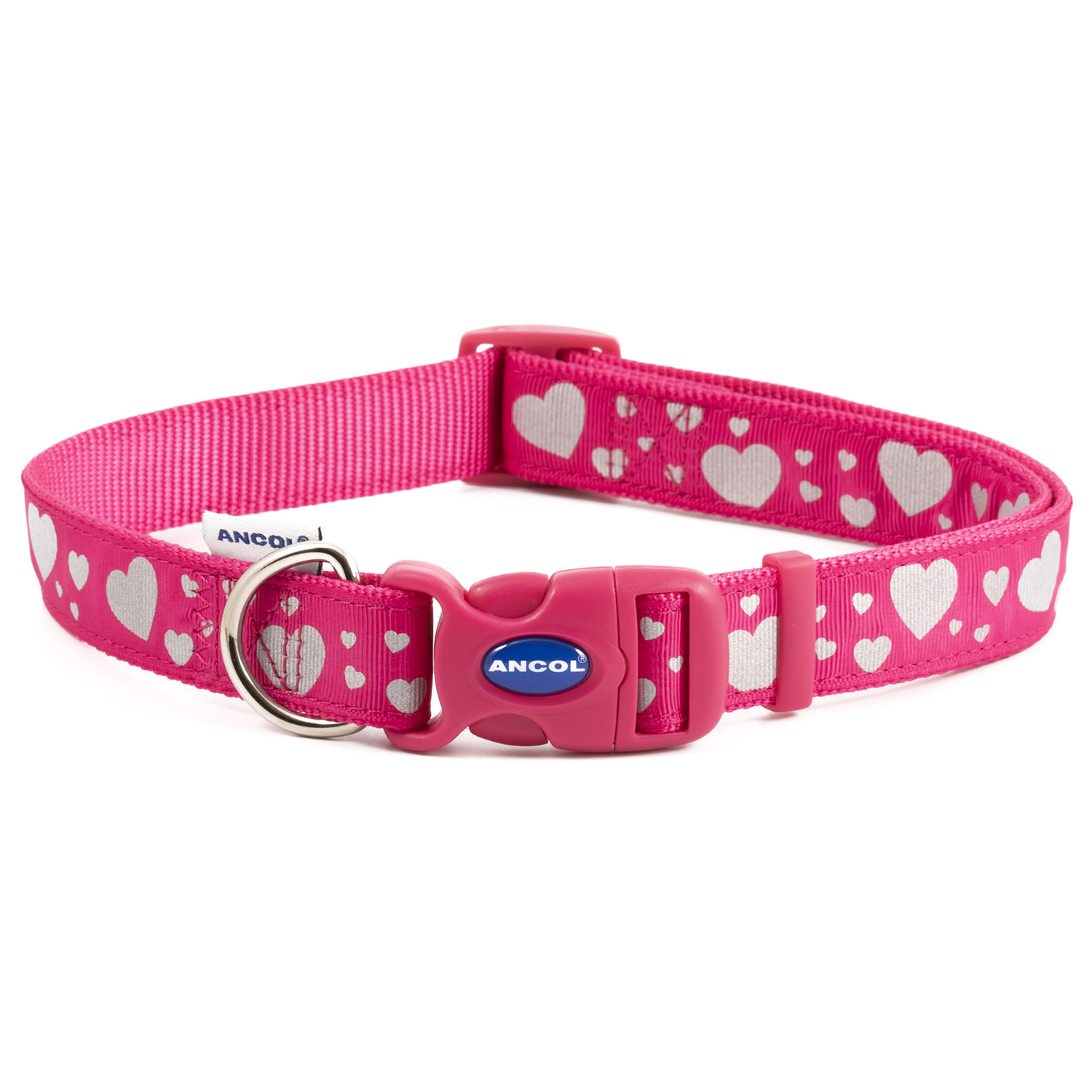 Pink Reflective Hearts Adjustable Collar - 45 - 70 cm Image
