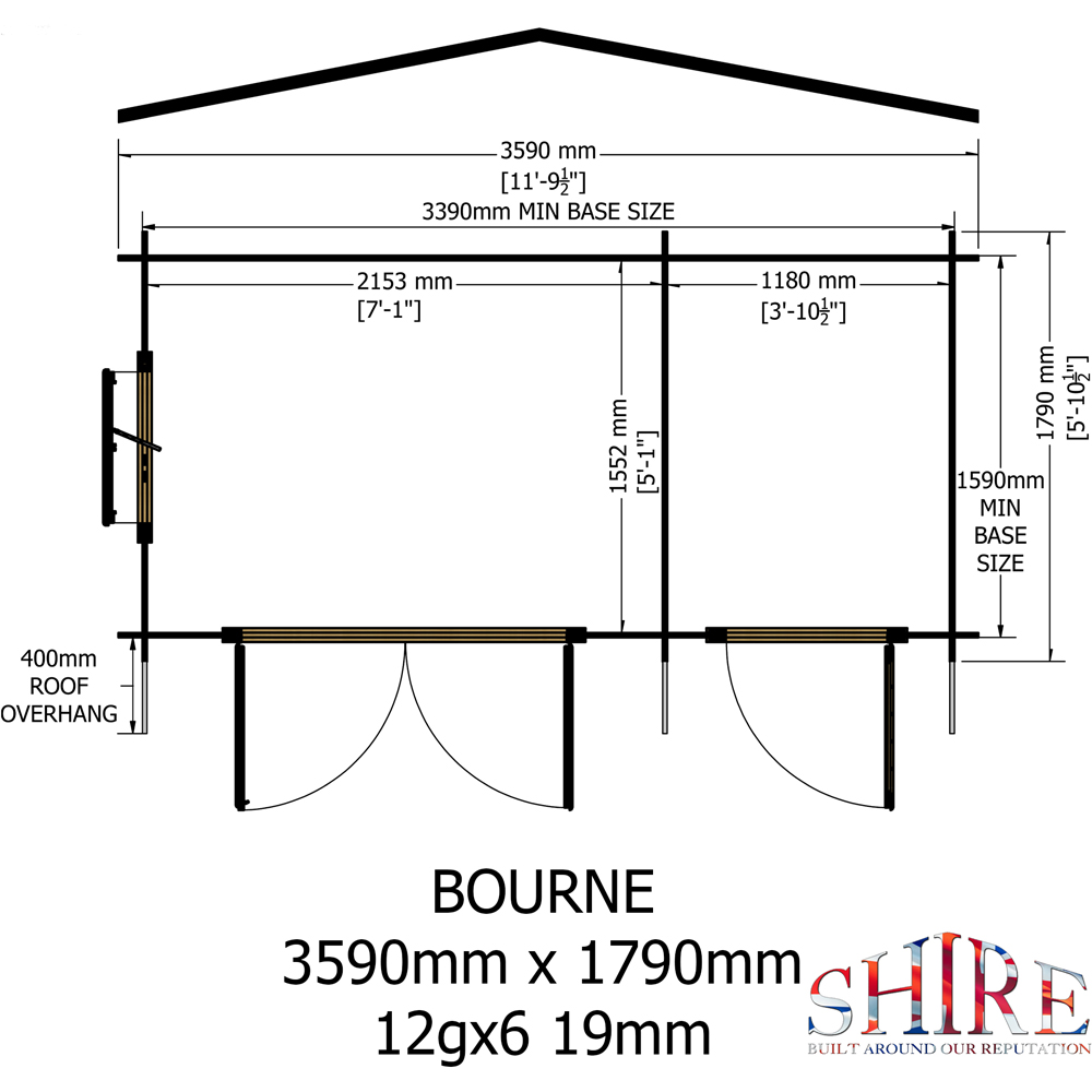 Shire Bourne 12 x 6ft Dual-Purpose Apex Garden Log Cabin with Integral Storage Image 8