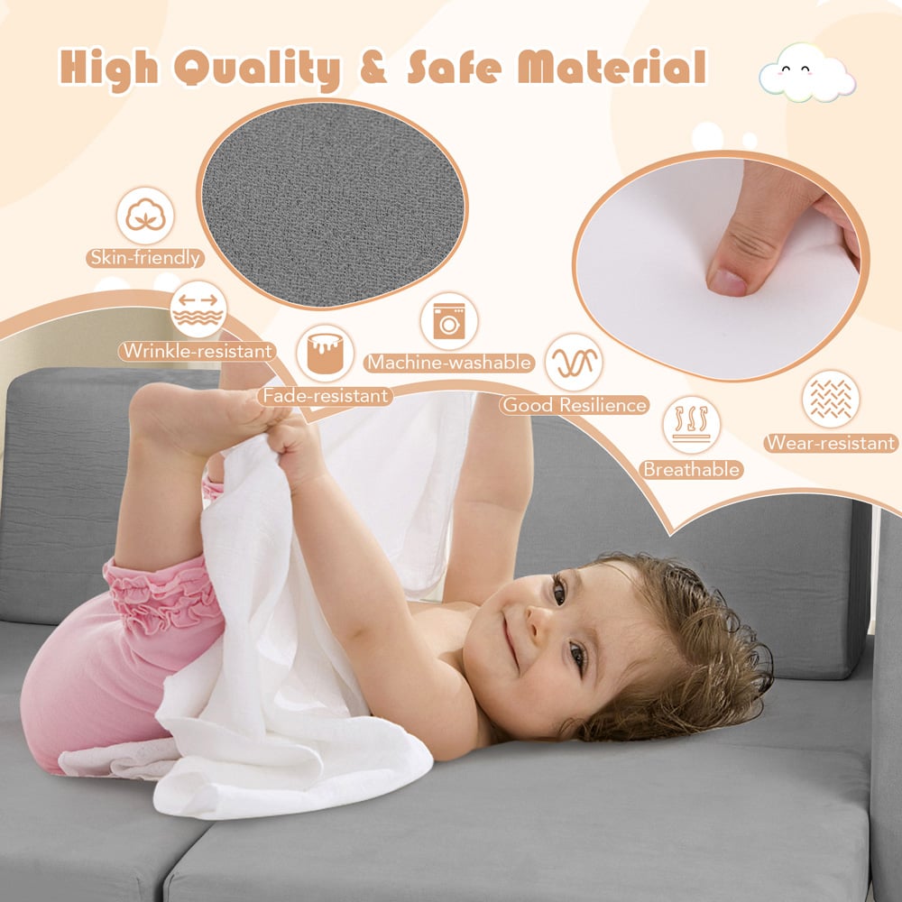 Costway Kids Grey 8 Piece Modular Kids Play Couch with Covers Image 7
