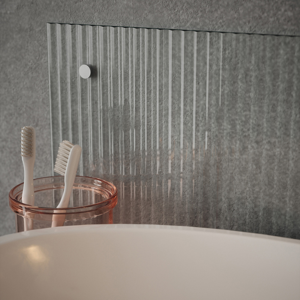 Clear Fluted Glass Bathroom Splashback with Bronze Caps 500 x 250 x 4mm Image 2