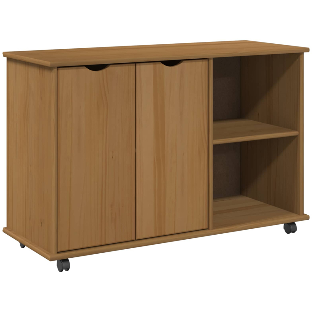 vidaXL 2 Door 2 Shelf Brown Minimalist Rolling Storage Cabinet Image 2