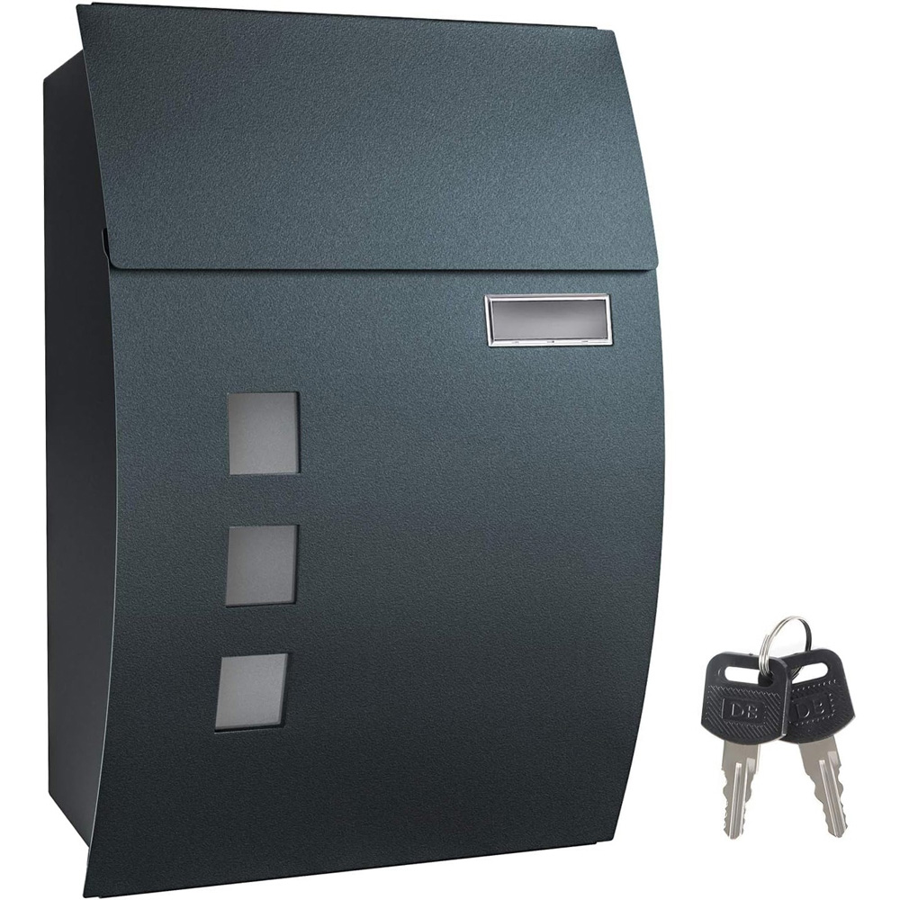 ATEK Black Steel Large Wall-Mounted Lockable Letterbox with 2 Keys Image 1