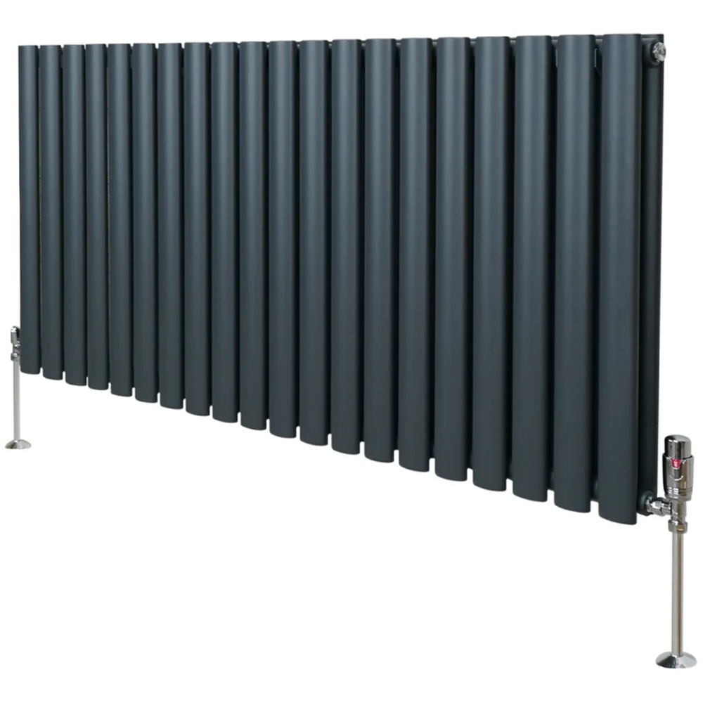 Monster Shop 5367BTU Anthracite Grey Oval Column Radiator and Valves 600 x 1200mm Image 3