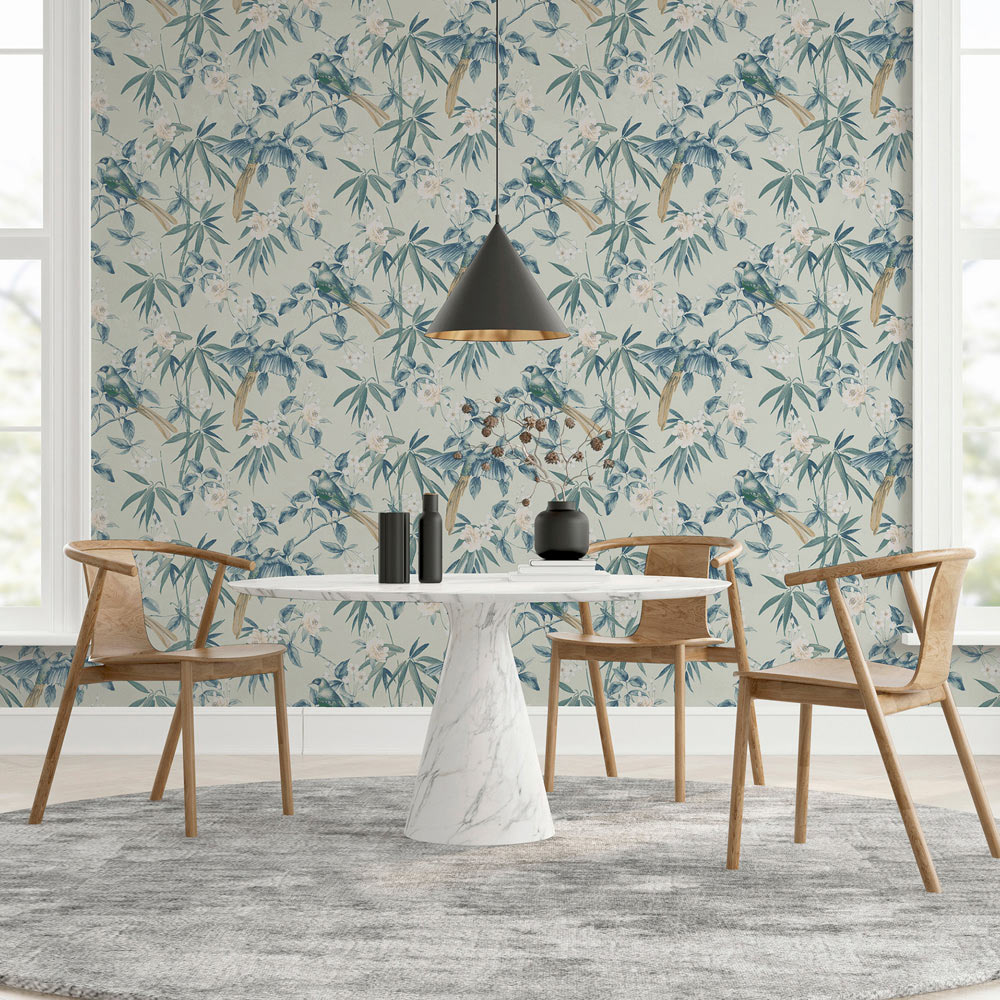 Arthouse Oriental Floral Birds Blue and Grey Wallpaper Image 5