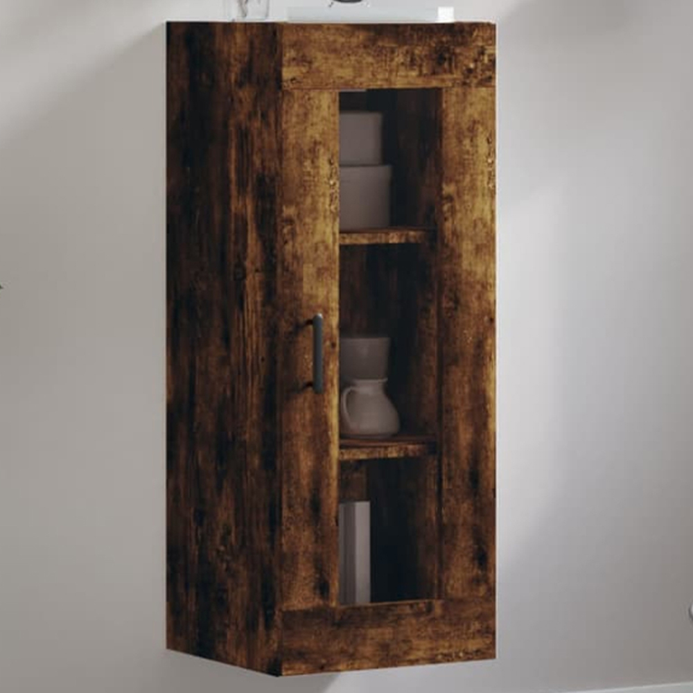 vidaXL Single Glass Door Smoked Oak Wall Mounted Cabinet Image 1