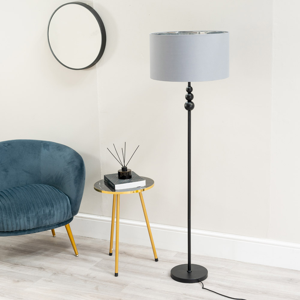 ValueLights Marissa Grey and Chrome Shade Black Ball LED Floor Lamp Image 4
