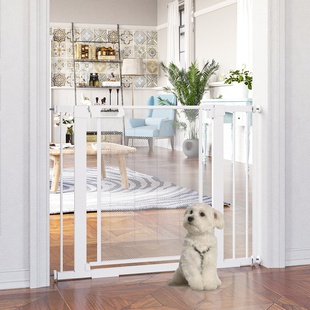 PawHut White 75-103cm Stair Pressure Fit Pet Safety Gate Image 2