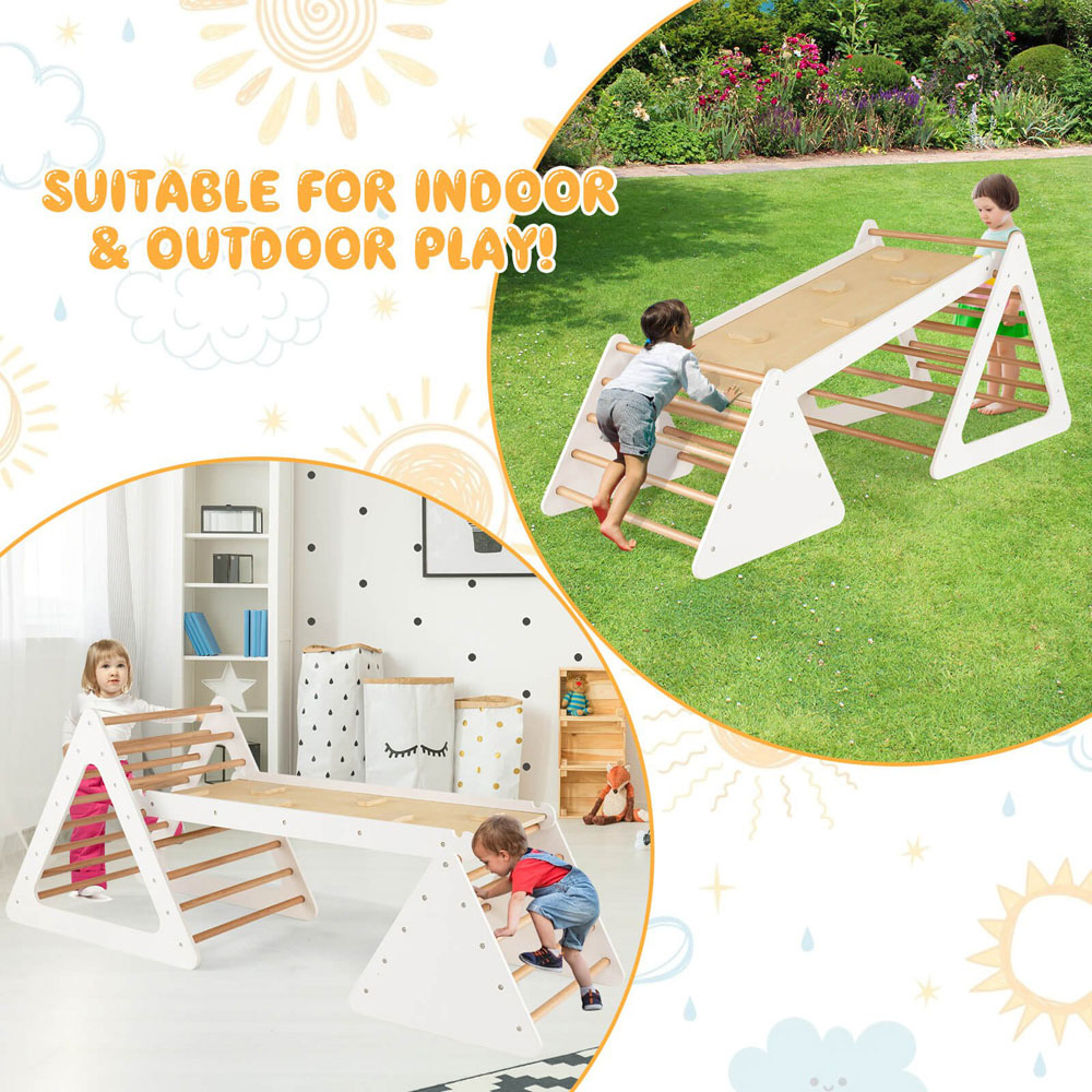 Costway White 2 Triangle Ladder and Ramp Climbing Toy Set Image 3
