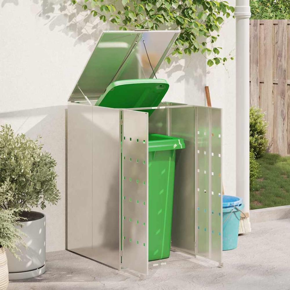 vidaXL Silver Wheelie Bin Storage Shed Image 2