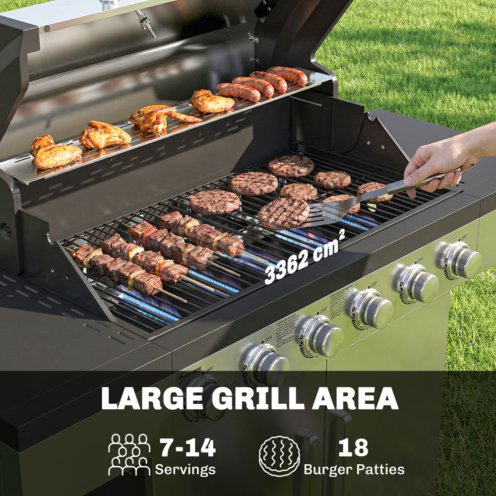 Outsunny Silver 6 Burner Portable Liquid Propane Gas BBQ Grill Image 3