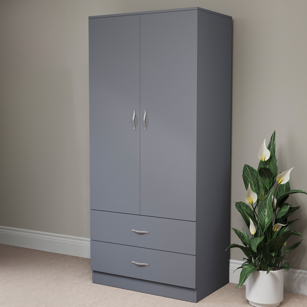 Vida Designs Riano 2 Door 2 Drawer Grey Wardrobe Image 1