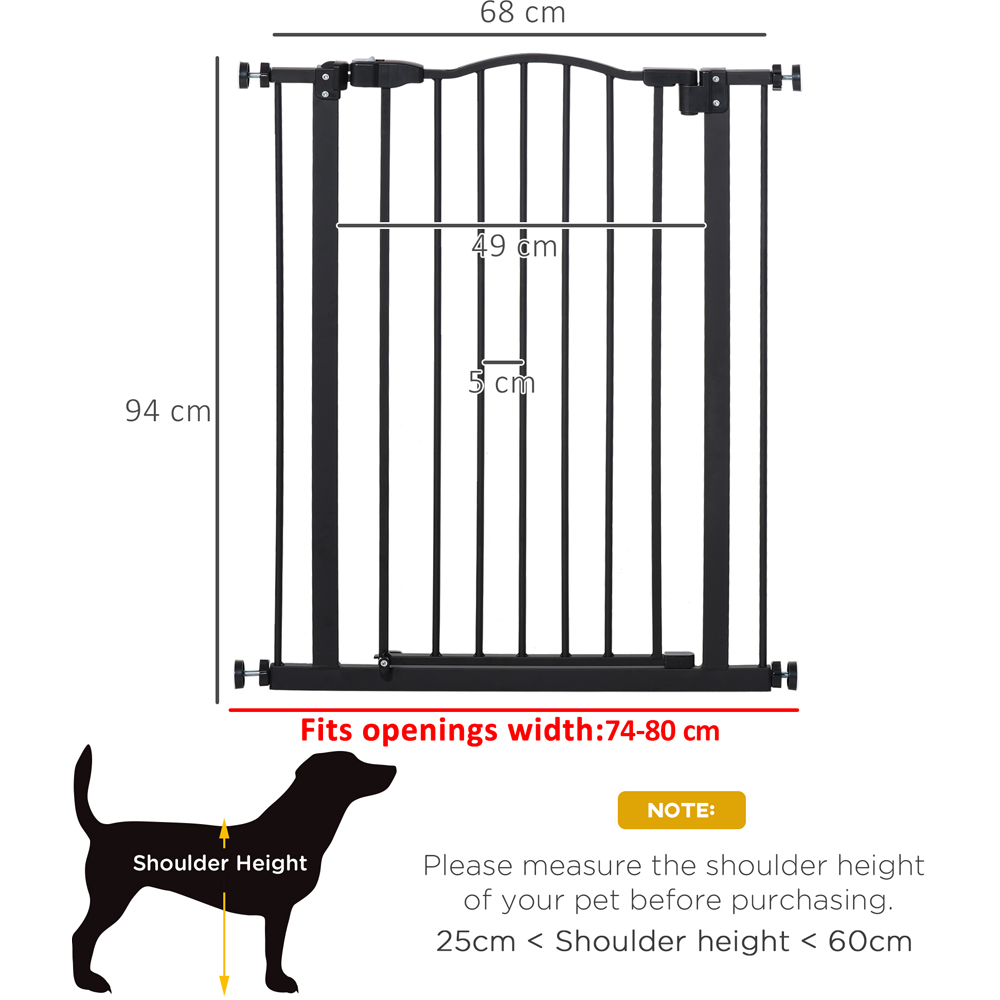 PawHut Black 74-80cm Metal Adjustable Pet Safety Gate Image 6