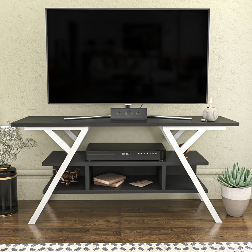 Decorotika Minerva Decorative 4 Open Shelf White and Anthracite TV Unit Image 1