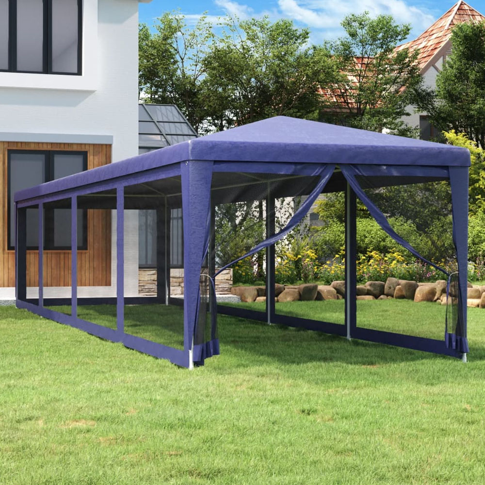 vidaXL 3 x 12m Blue Party Tent with 10 Mesh Sidewalls Image 1