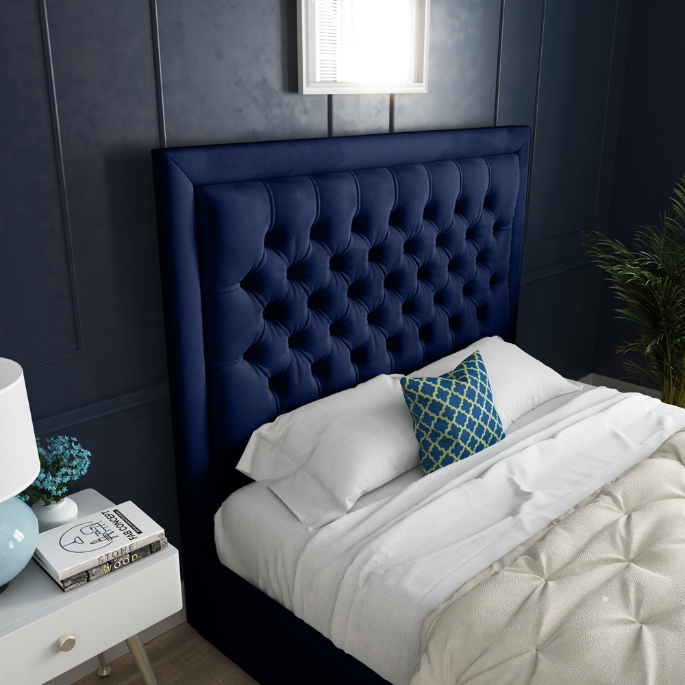 DS Living Kingston Single Blue Soft Velvet Bed Frame Image 2