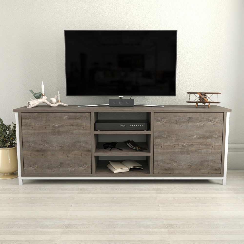 Decorotika Otis 2 Door 3 Shelf White Wenge TV Stand for 63 inch TV Image 4