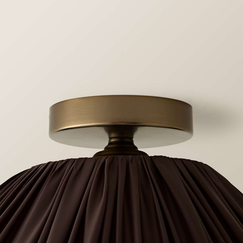 ValueLights Posie Brown Gathered Tapered Shade Metallic Flush Ceiling Light with Bulb Image 5