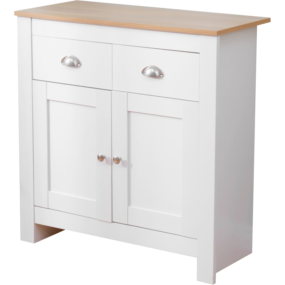 FurnitureHMD 2 Door 2 Drawer White and Oak Effect Wooden Sideboard Image 2