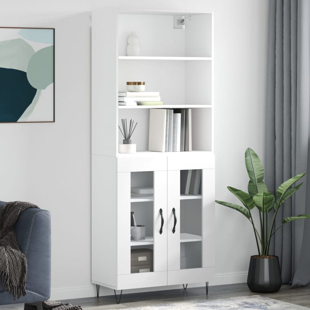 vidaXL 2 Glass Door 3 Shelf White Highboard Image 1