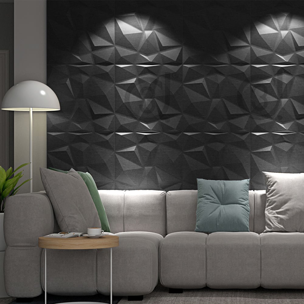 Britwall 3D Black Faceted Diamond PVC Wall Panel 500 x 500 x 1mm 4 Pack Image 1