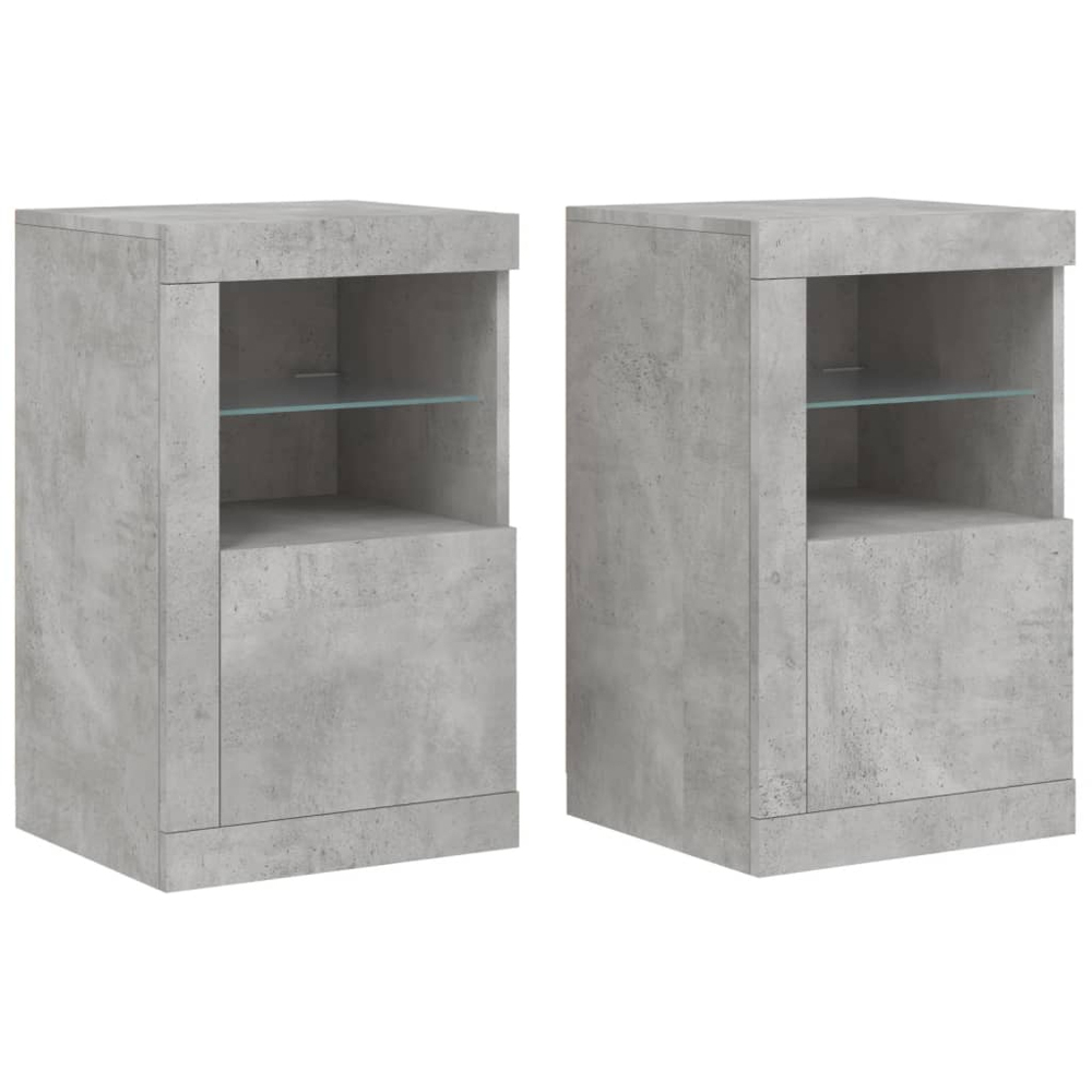 vidaXL Single Door 2 Shelf LED Concrete Grey Side Cabinet Set of 2 Image 2
