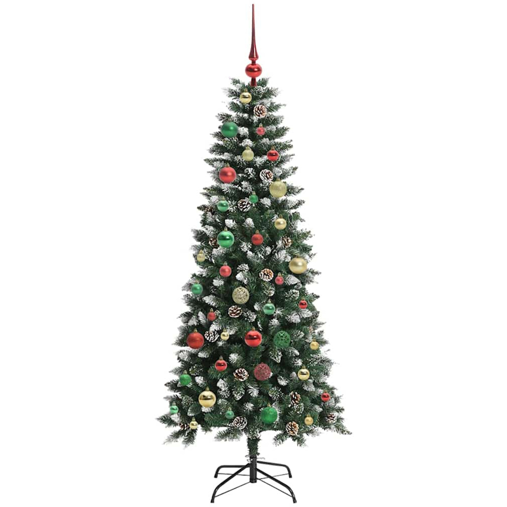 vidaXL Pre-Lit Multicolour Baubles Green Artificial Snow Tipped Christmas Tree 5ft Image 4