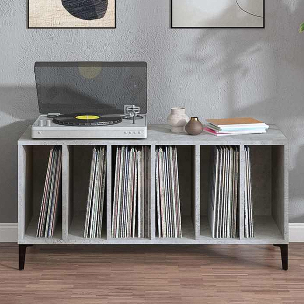 vidaXL 6 Shelf Concrete Grey Record Cabinet Image 1