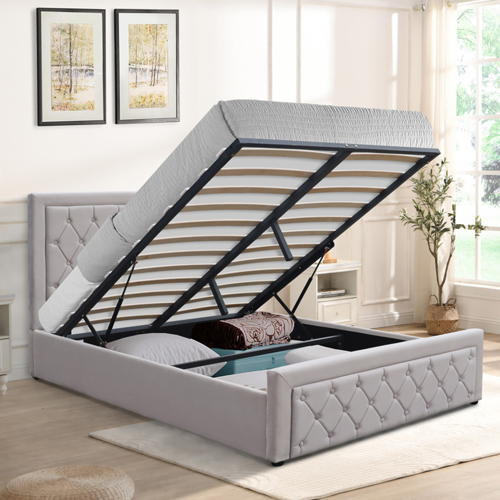 Kosy Koala Double Grey Velvet Tufted Gaslift Ottoman Bed Image 6