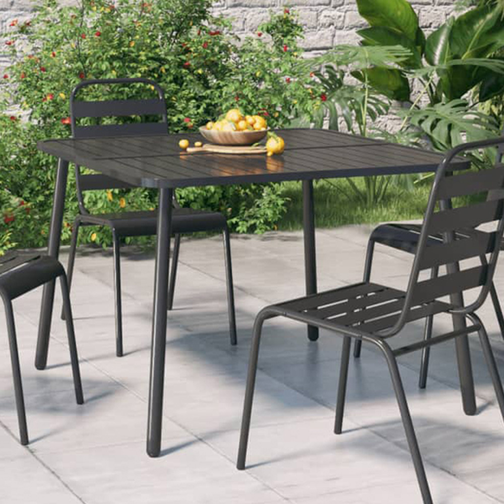 vidaXL 2 Seater Anthracite Steel Slatted Garden Table Image 1