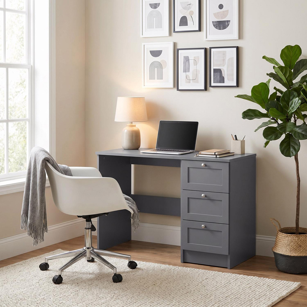FWStyle Artus 3 Drawer Grey Vanity Dressing Table Image 2
