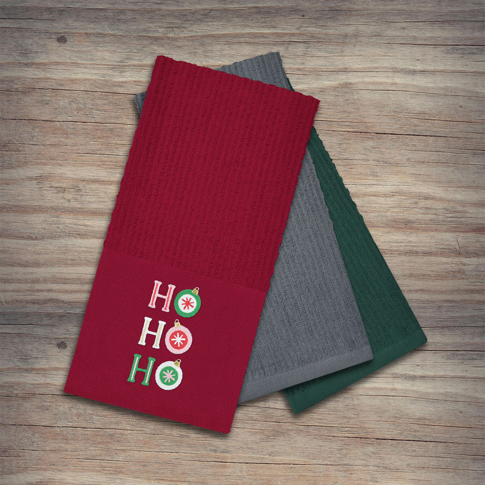 Noel Square Xmas Ho Ho Ho Red Tea Towel 3 Pack Image 2