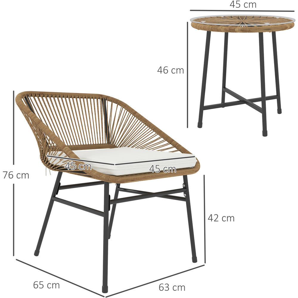 Outsunny 3 Piece Rattan Bistro Set Brown Image 8