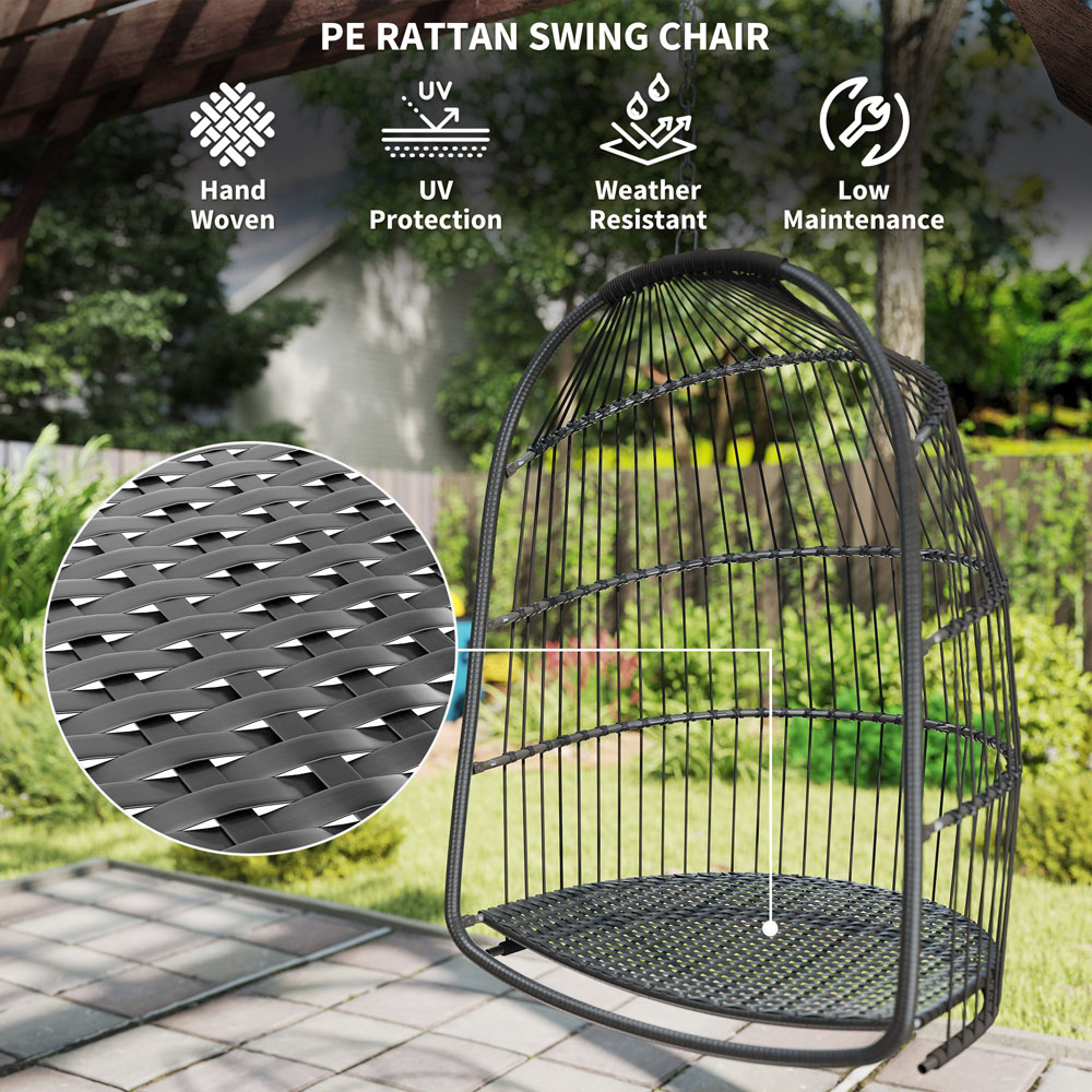 Outsunny Grey Rattan Indoor Outdoor Egg Chair with Installation Kit Image 4
