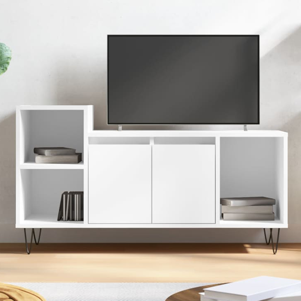vidaXL 2 Door 3 Shelf High Gloss White TV Cabinet Image 1