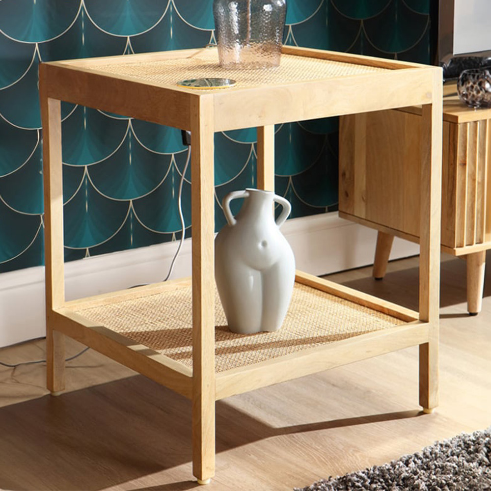 Desser Manhattan Natural Rattan and Mango Wood Side Table Image 1