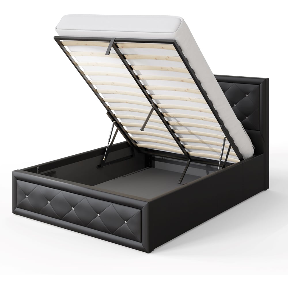 GFW Hollywood King Size Black Gas End Lift Ottoman Bed with Buttoned Headboard Image 7