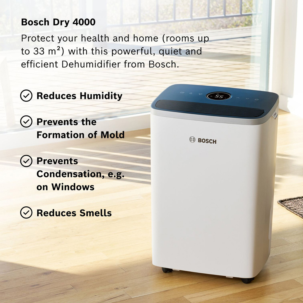 Bosch Dry 4000 White Lightweight Dehumidifier with LED Light Ring 16L Image 2