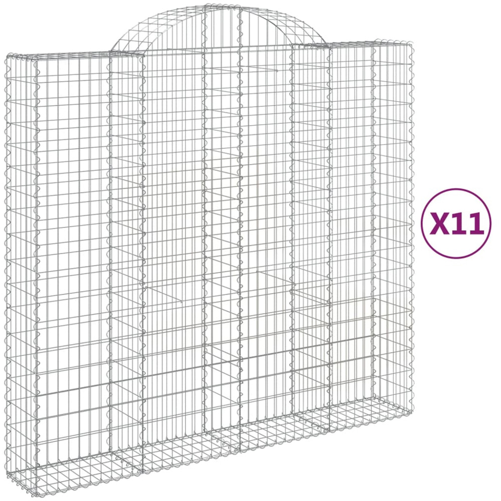 vidaXL Silver Galvanised Iron Arched Gabion Basket 200 x 50 x 180/200cm 11 Pack Image 2