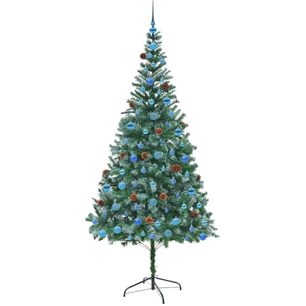 vidaXL Pre-Lit Blue Baubles Green Artificial Christmas Tree 7ft Image 4