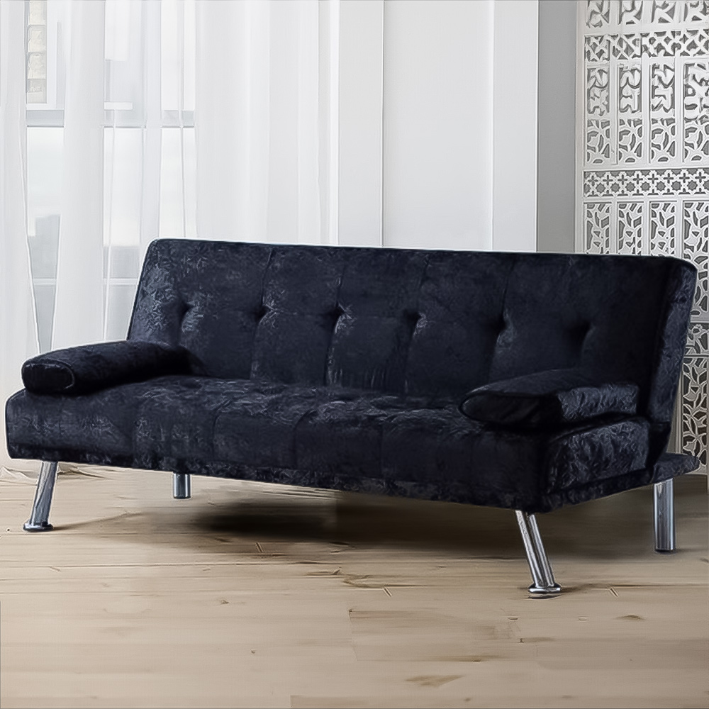Brooklyn Italian Double Sleeper Black Crushed Velvet Sofa Bed Image 1
