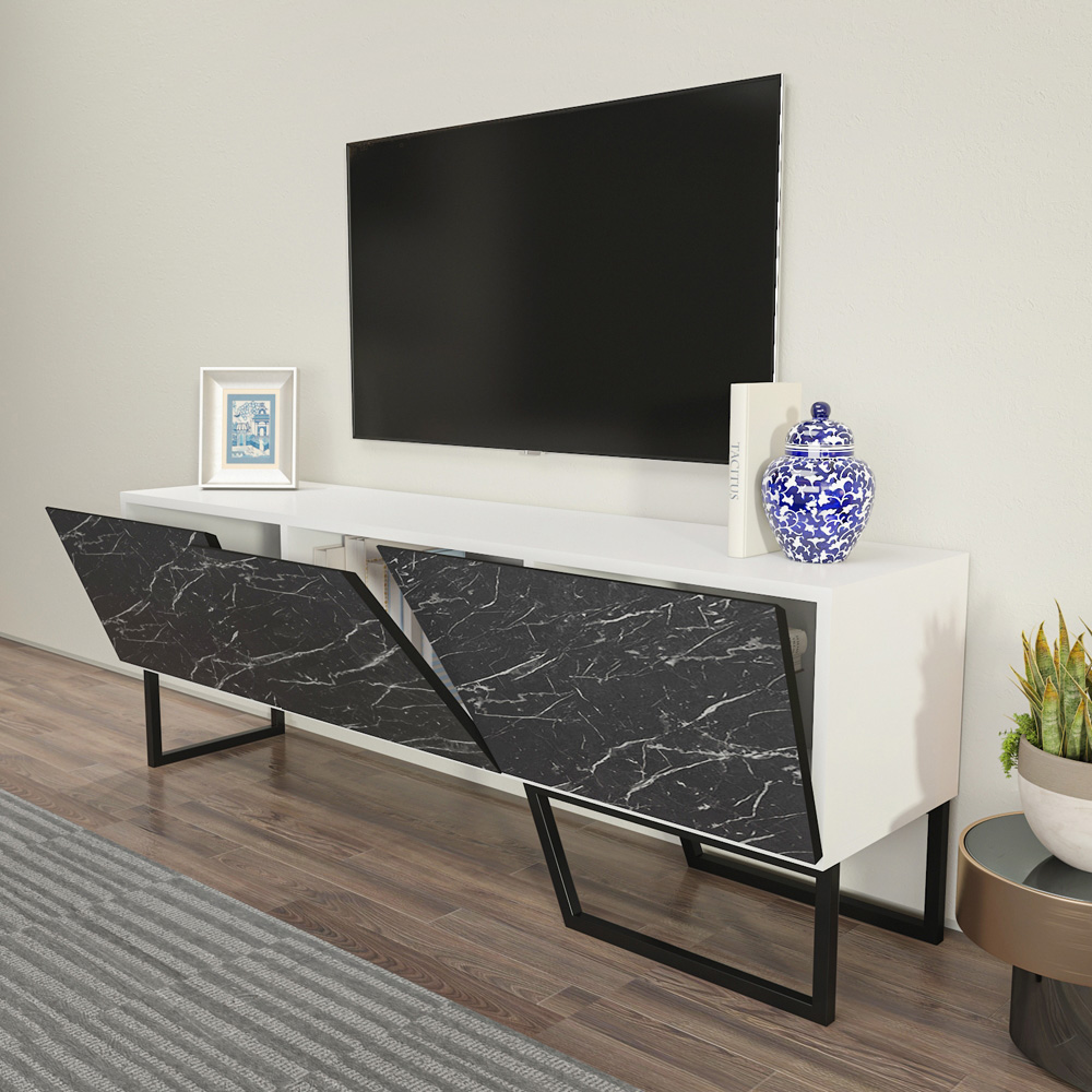 Decorotika Parla 3 Door Black Marble and White TV Unit Image 4