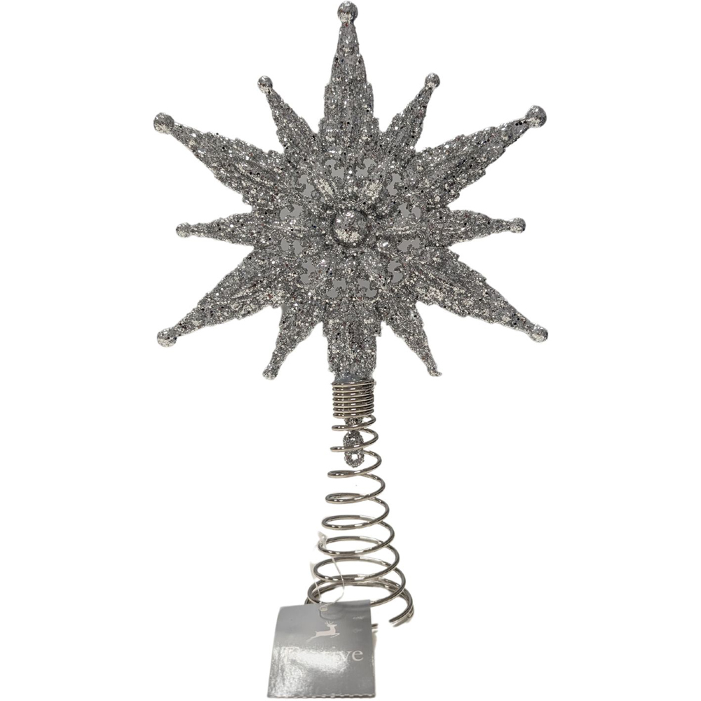 Samuel Alexander Silver Glitter Star Christmas Tree Topper 24cm Image 1