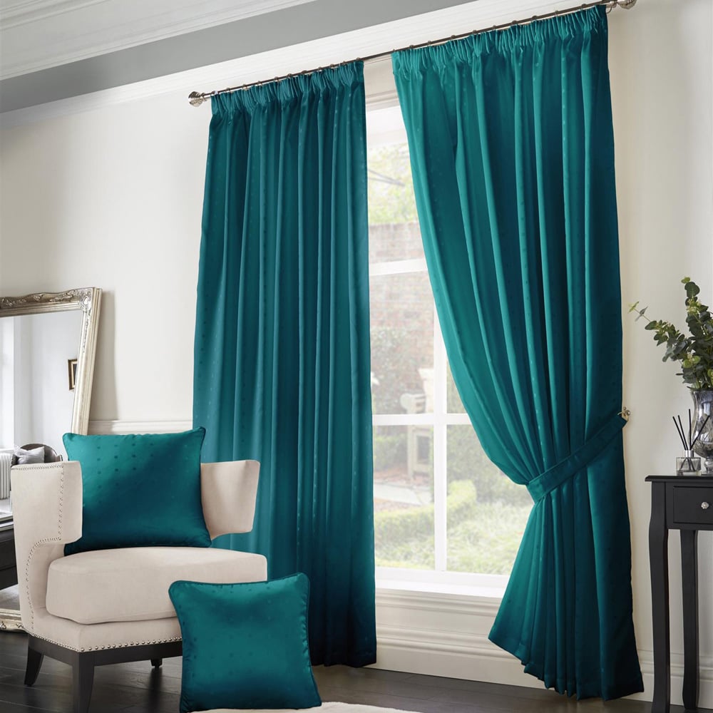 Alan Symonds Madison Teal Taped Top Curtains 168 x 183cm Image 1