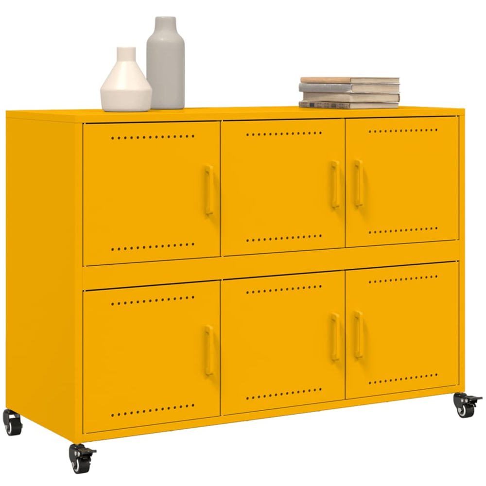 vidaXL 6 Door Mustard Yellow Metal Sideboard with Wheels Image 4