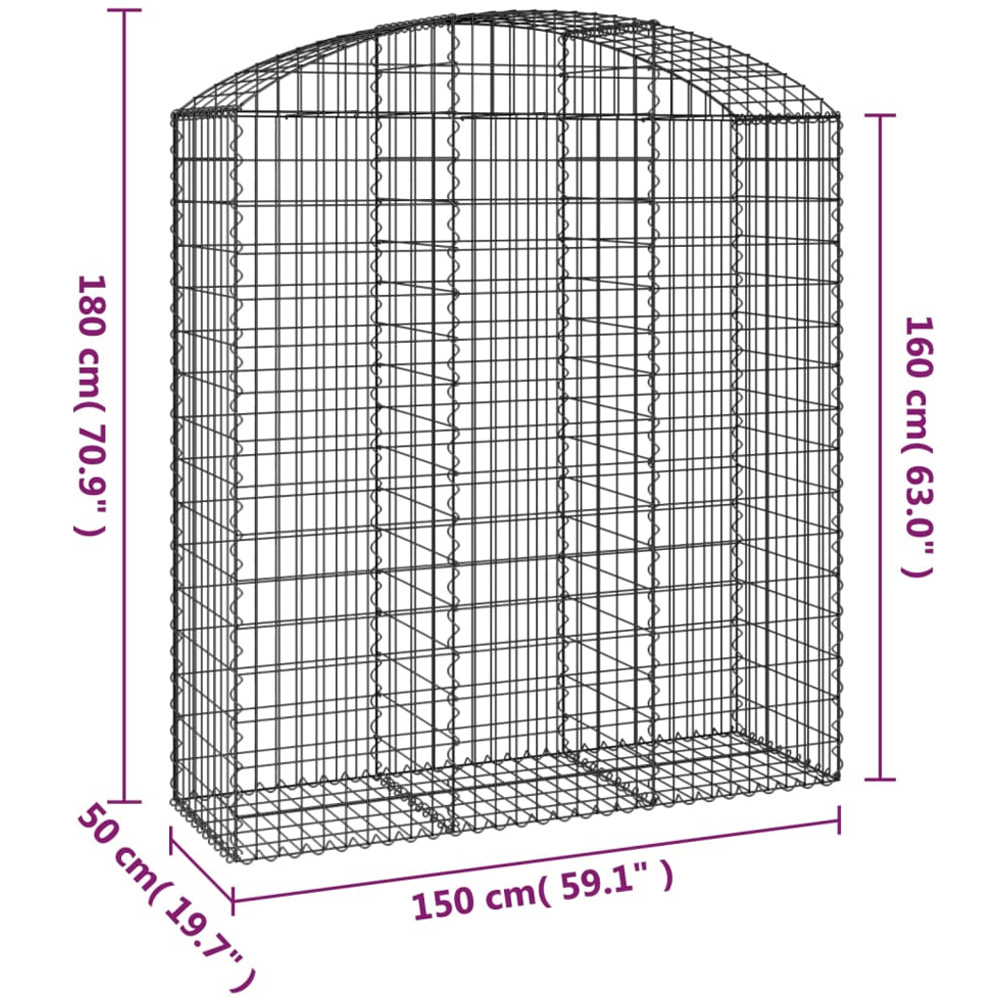 vidaXL Silver Galvanised Iron Arched Gabion Basket 150 x 50 x 160/180cm Image 4