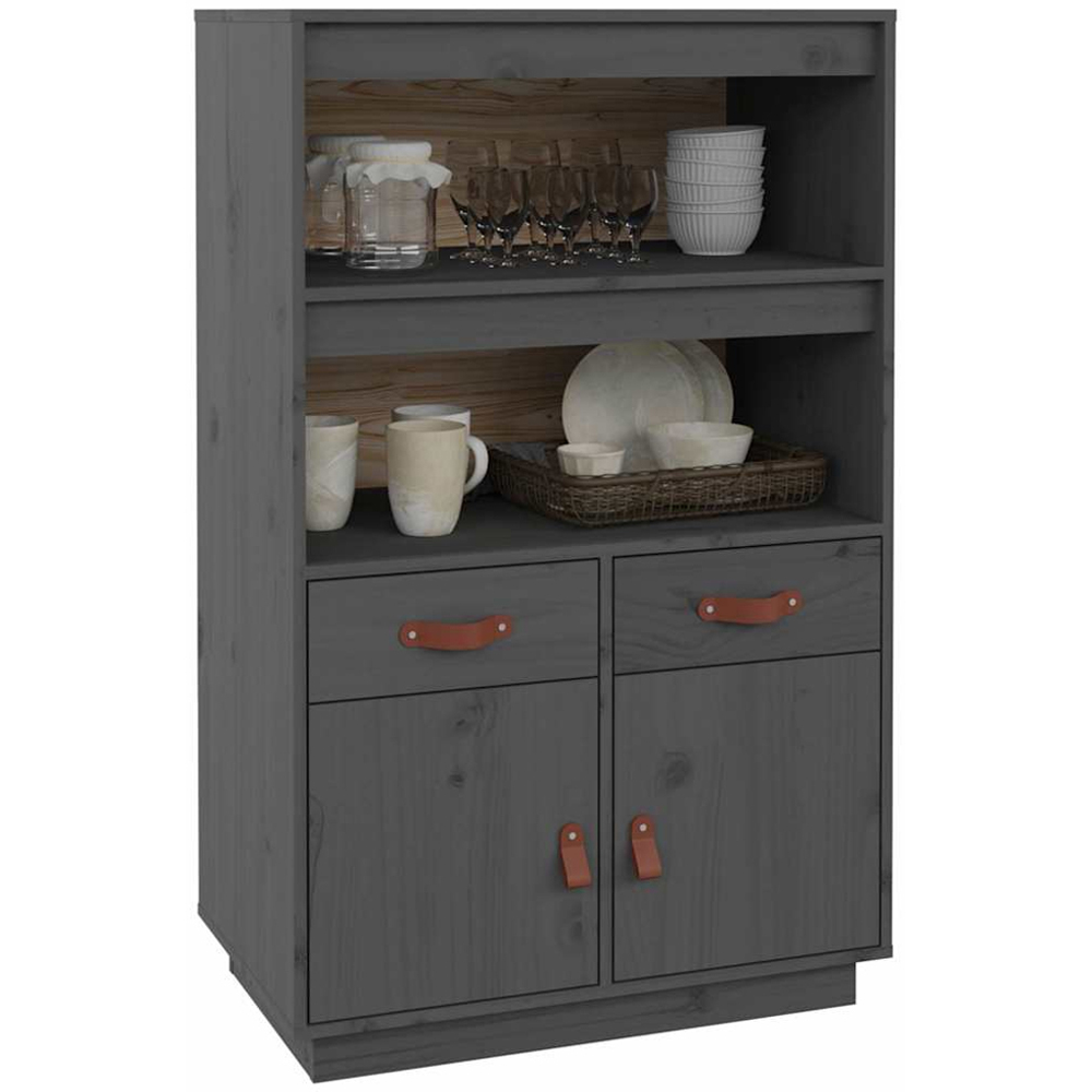 vidaXL 2 Door 2 Drawer 2 Shelf Grey Solid Pine Wood Highboard Image 4
