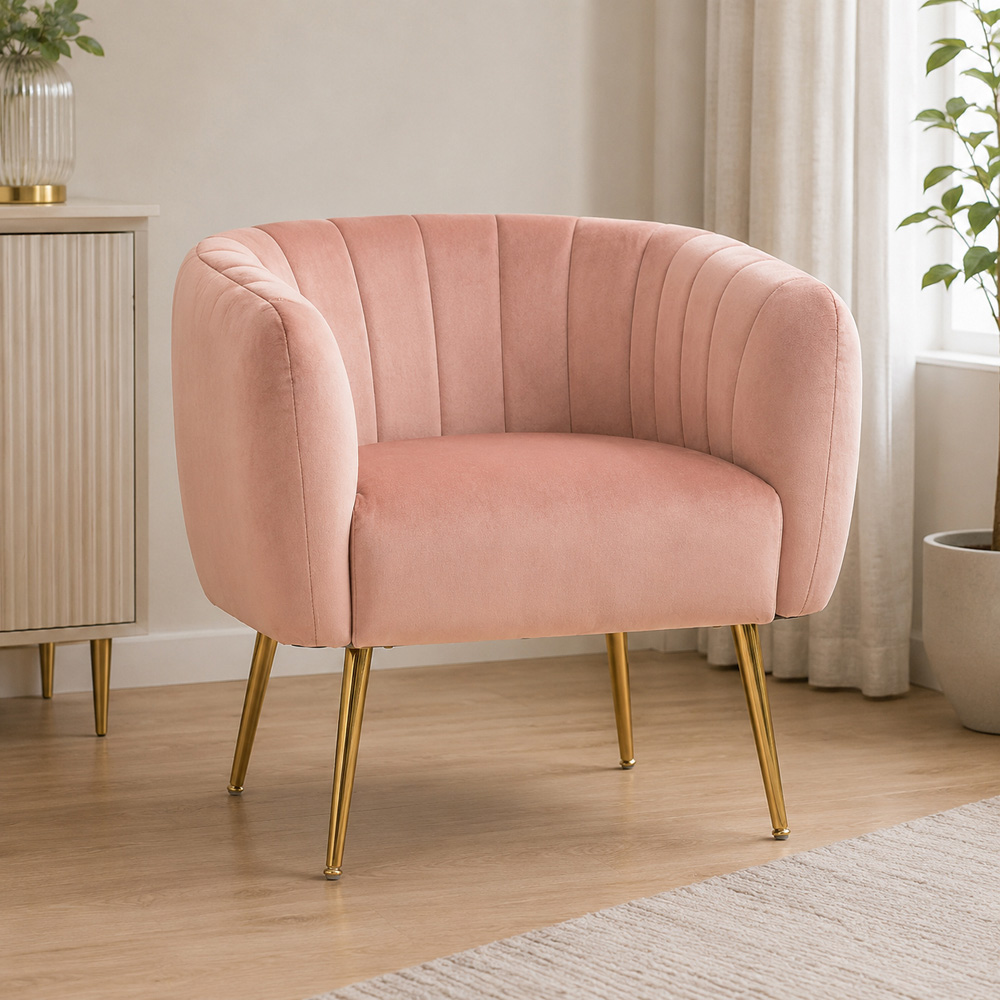 Premier Housewares Larissa Pink Velvet Channel Tufted Accent Chair Image 5