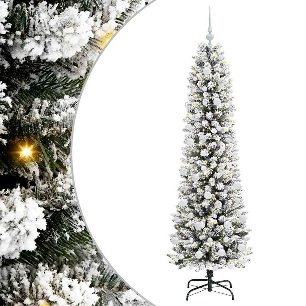 vidaXL Pre-Lit Warm White LED and White Baubles White Artificial Christmas Tree with Stand 6ft Image 2
